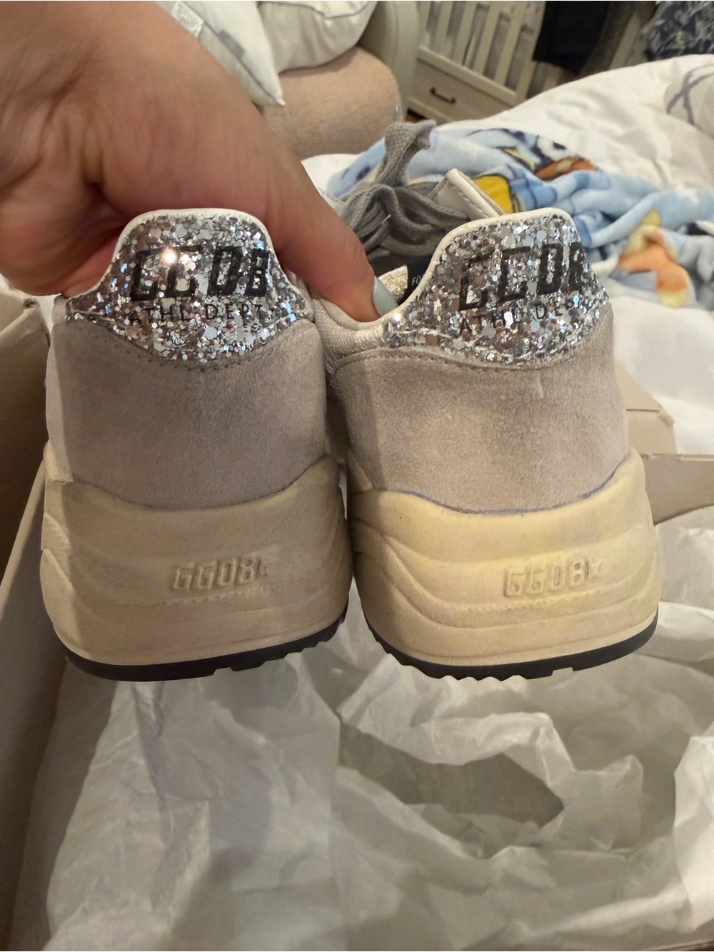 Golden Goose Women's Beige & Pink Platform Sneakers with Silver Heel - Picture 2 of 4